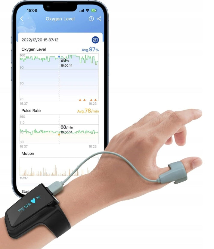 Sleep pulse oximeter Wellue Checkme O2 Max01 Bluetooth app
