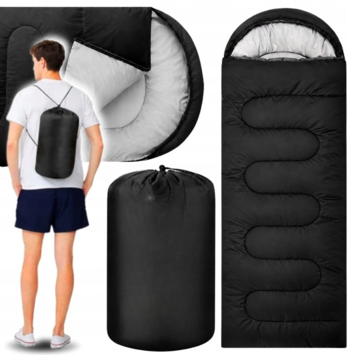 Sleeping Bag Mummy Tourist 2in1 210×75cm Warm Hood Quilt Cover Black