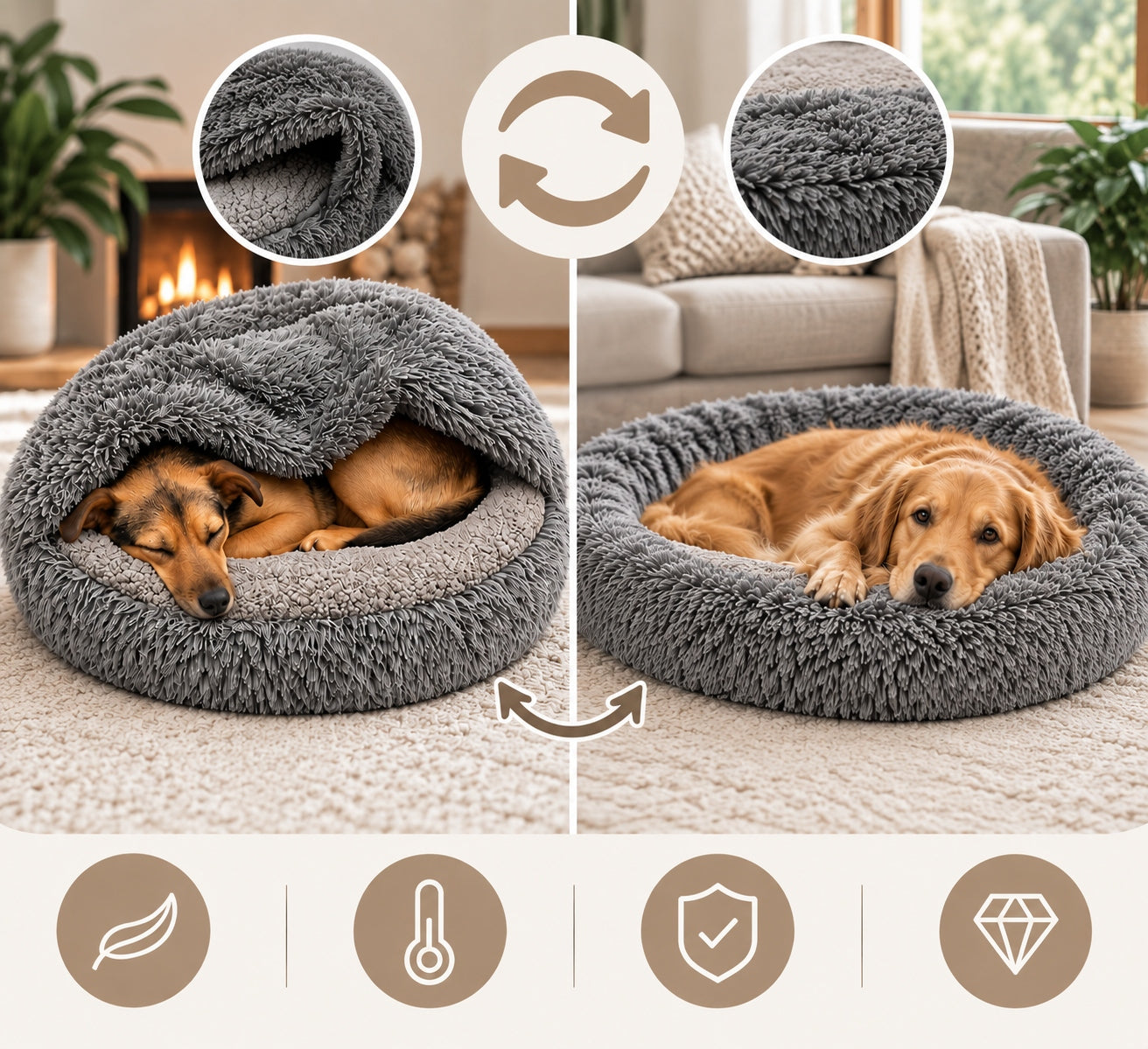 Sleeping bag bed 80 cm – for dog and cat Warm, round. Shaggy / Boucle Manufacturer code Śpiwór legowisko śpiworek 80 cm dla psa kota