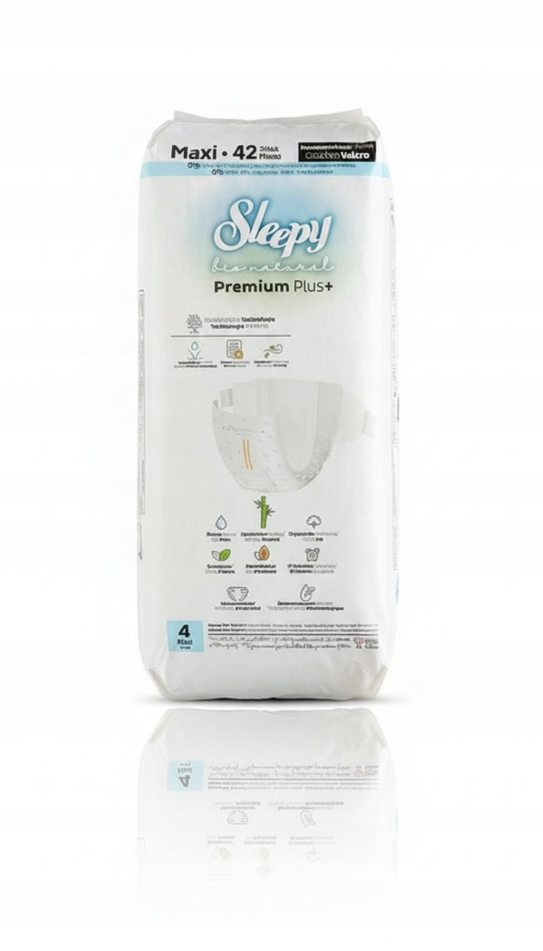 Sleepy Bio Natural Premium Plus+ 4 Maxi 42 pcs Eco-Friendly Diapers Packaging status original