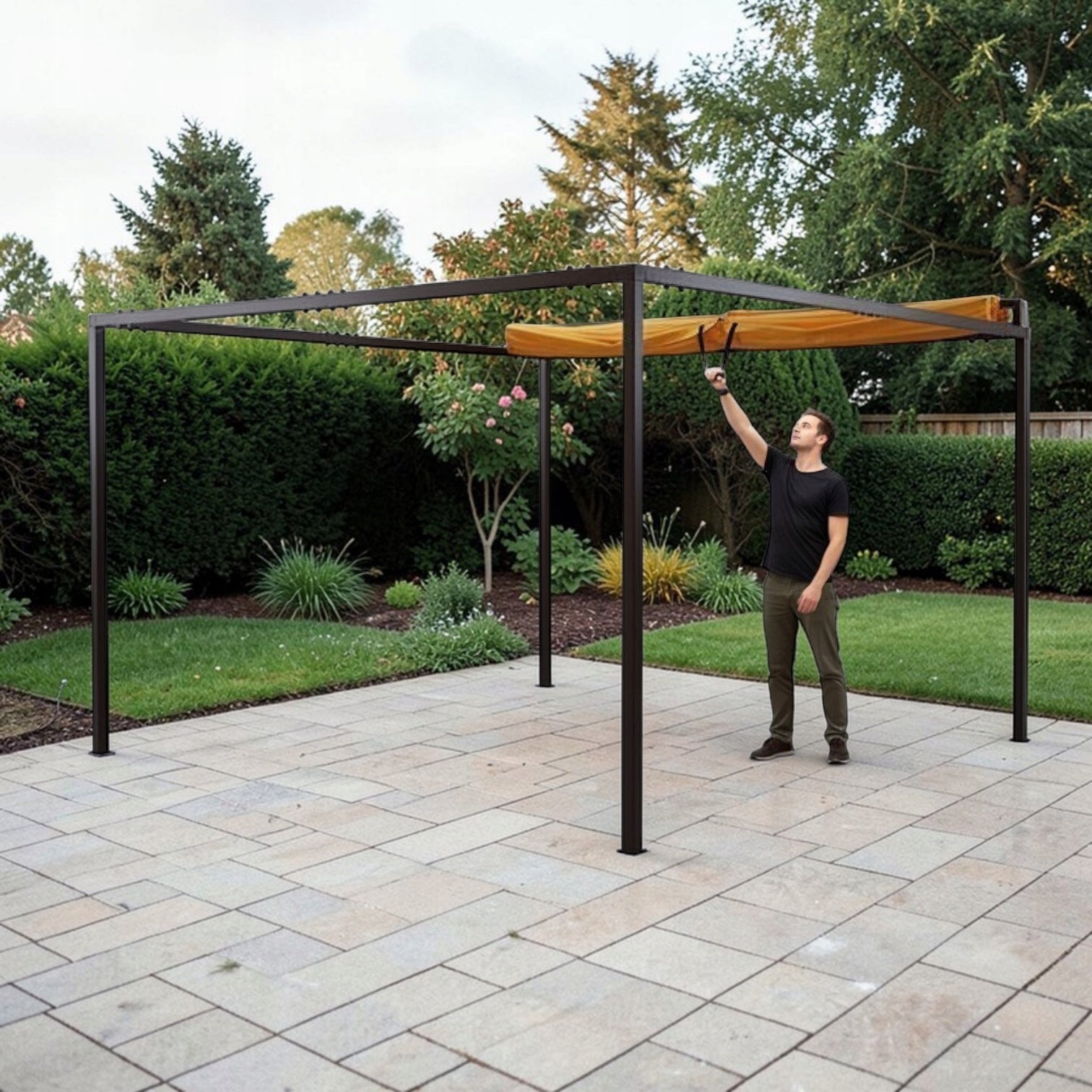 Sliding sail 3x3 system 3 links waterproof pergola terrace Kind shade sail
