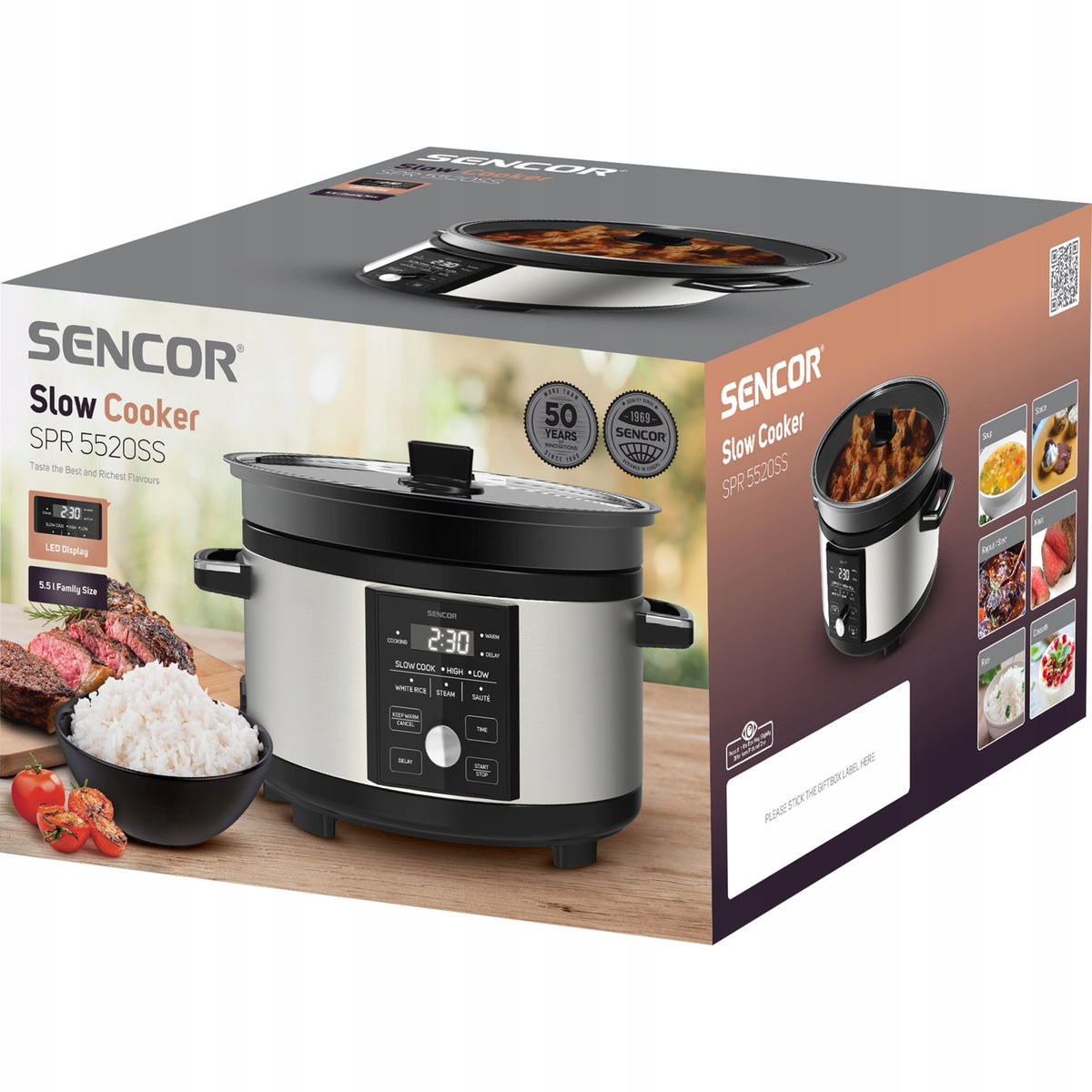 Slow Cooker Aluminum Pot Sencor SPR 5520SS Display 5,5L Brand no brand