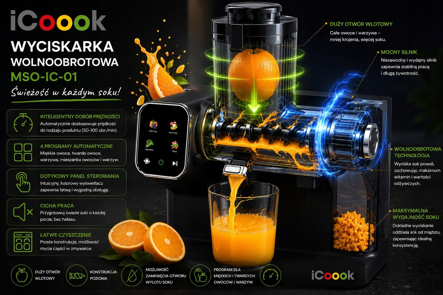 Slow Juicer iCoook MSO-IC-01 Fruit Citrus Juicer Packaging status original