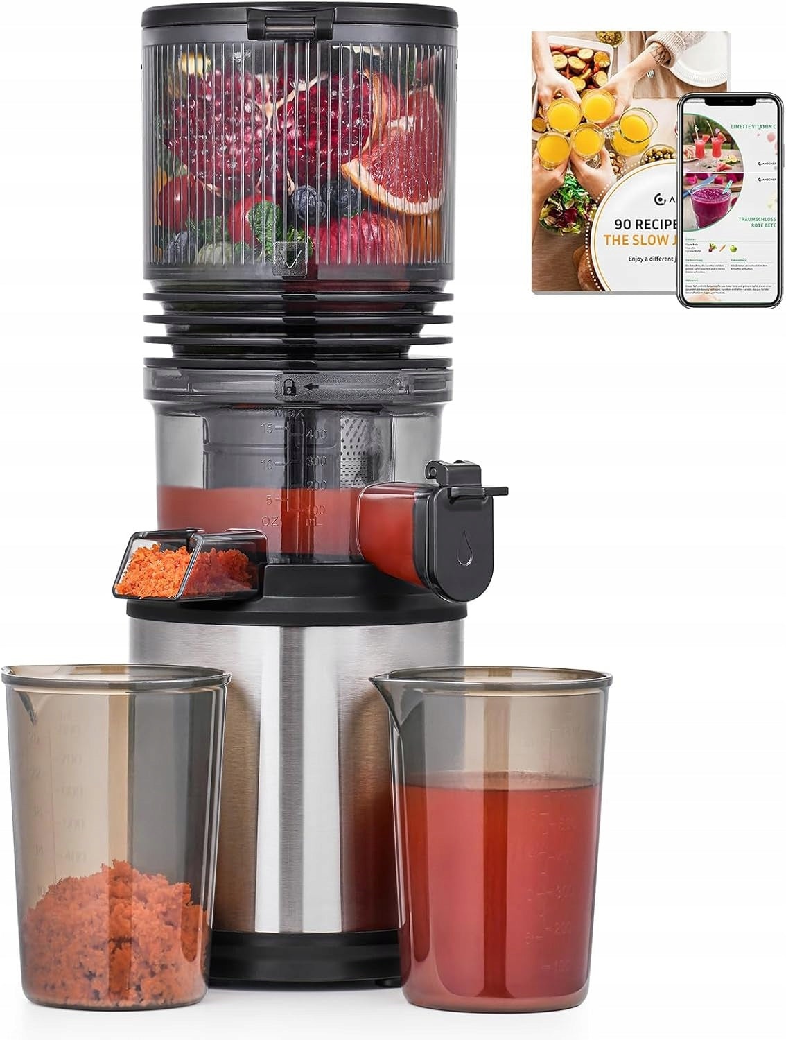 Slow juicer for fruit and vegetables wide opening 160 mm 2L