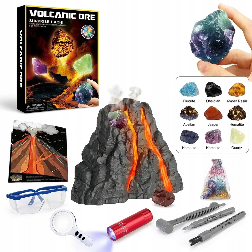 Small Archaeologist Volcano Mine Minerals Excavation UV Flashlight 12 Stones Packaging status original