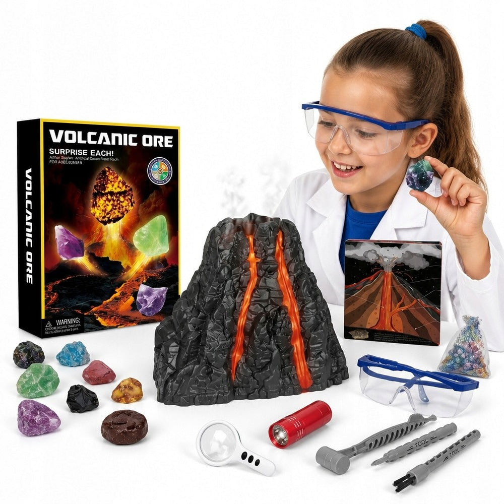Small Archaeologist Volcano Mine Minerals Excavation UV Flashlight 12 Stones