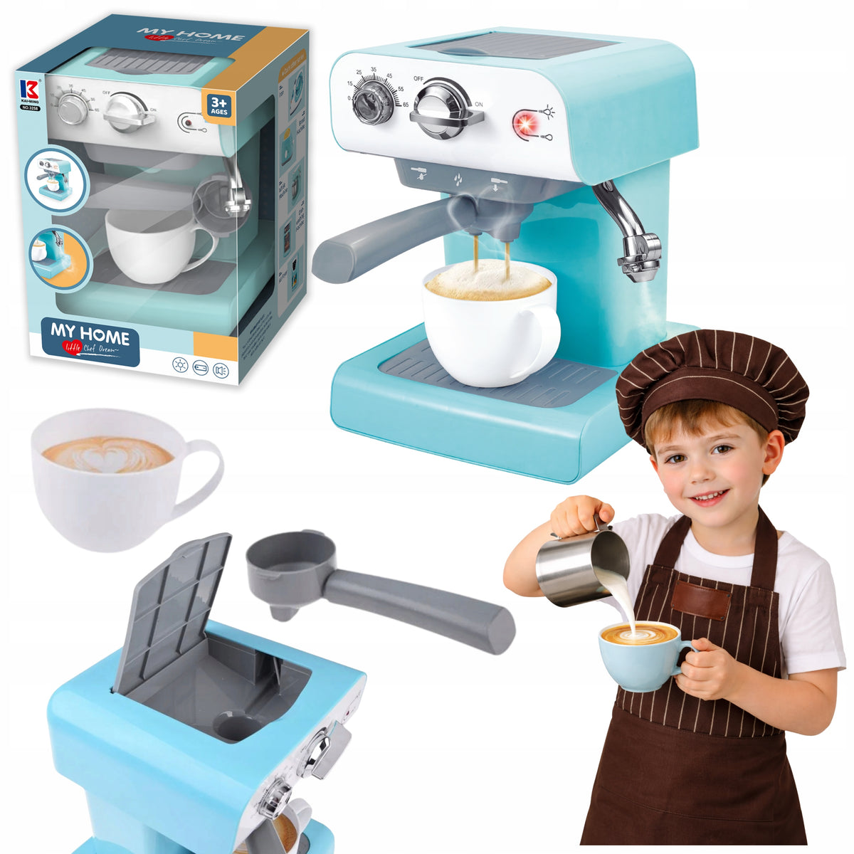 Small Barista Coffee Maker for Kids Realistic Water Flow Set