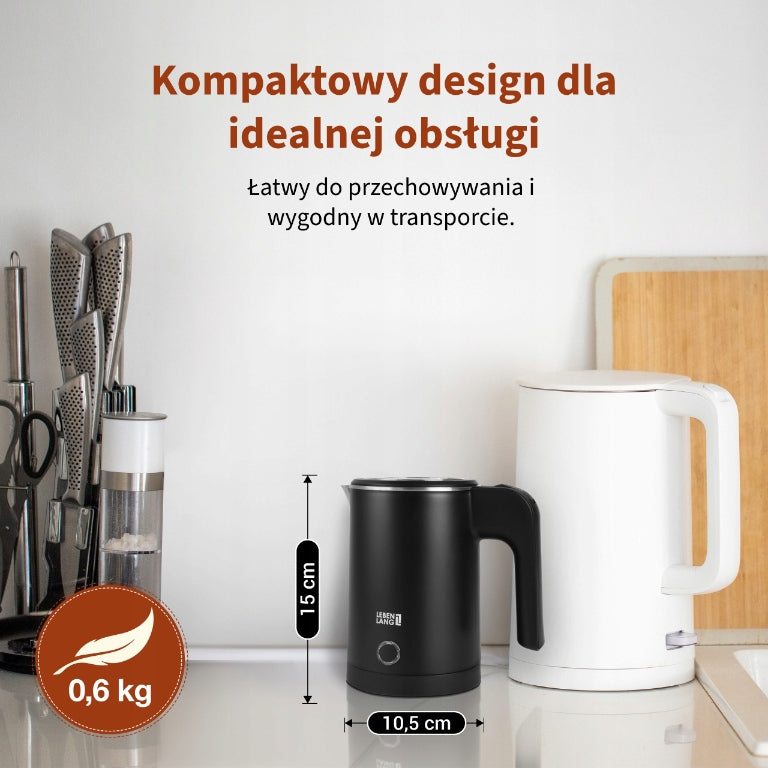 Small Electric Hiking Kettle 0,5L LEBENLANG Stainless Steel 600W Packaging status original