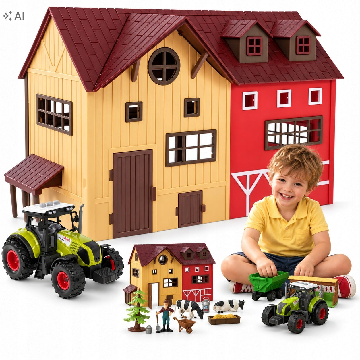 Small Farm Tractor animals accessories Large Barn for children 3 4 5 6 +