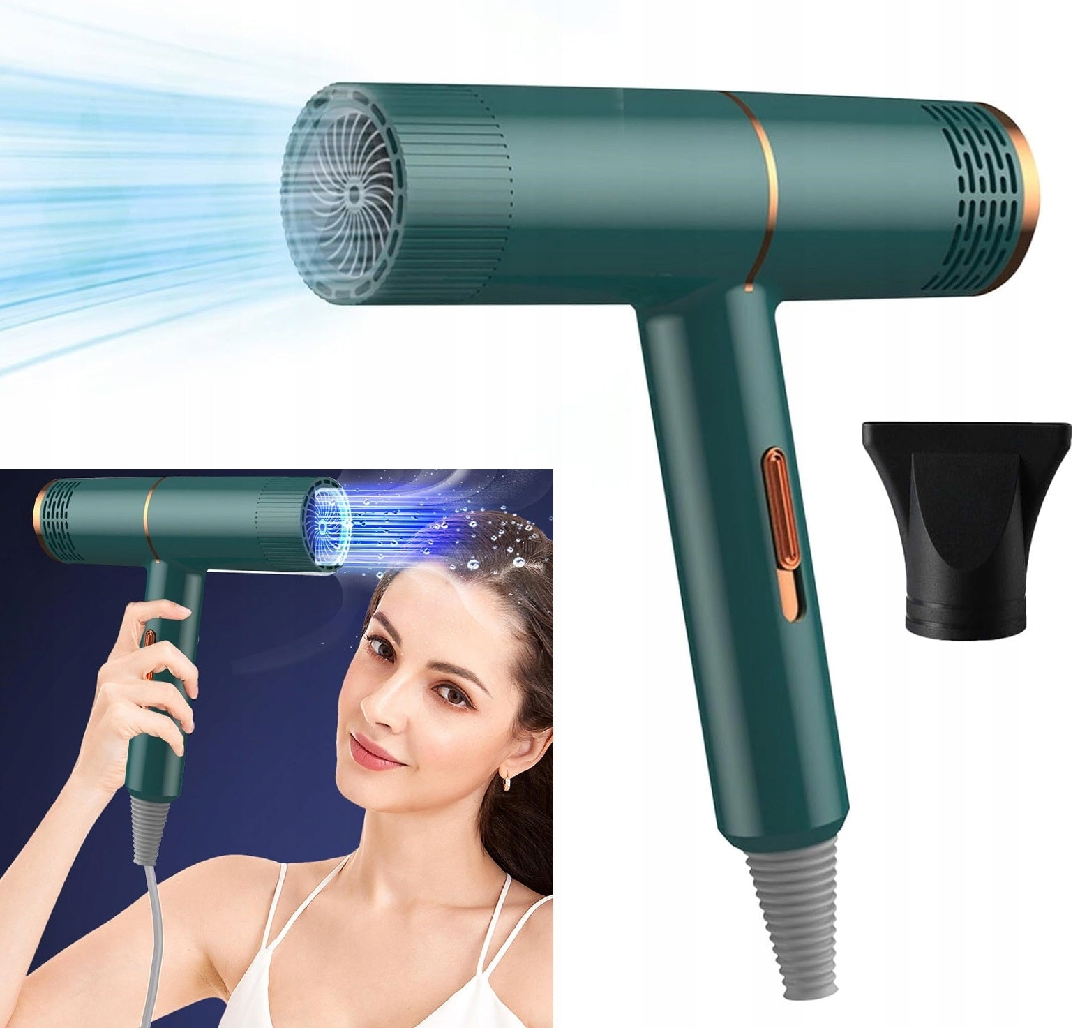Small Hair Dryer with Ionization 800W with Diffuser Ionization (GREEN)