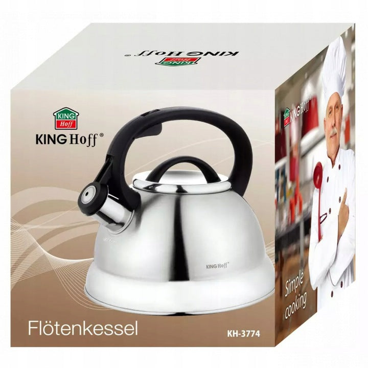 Small Stylish Steel Kettle With Whistle CHROME Elegance 2L KINGHOFF Brand Kinghoff