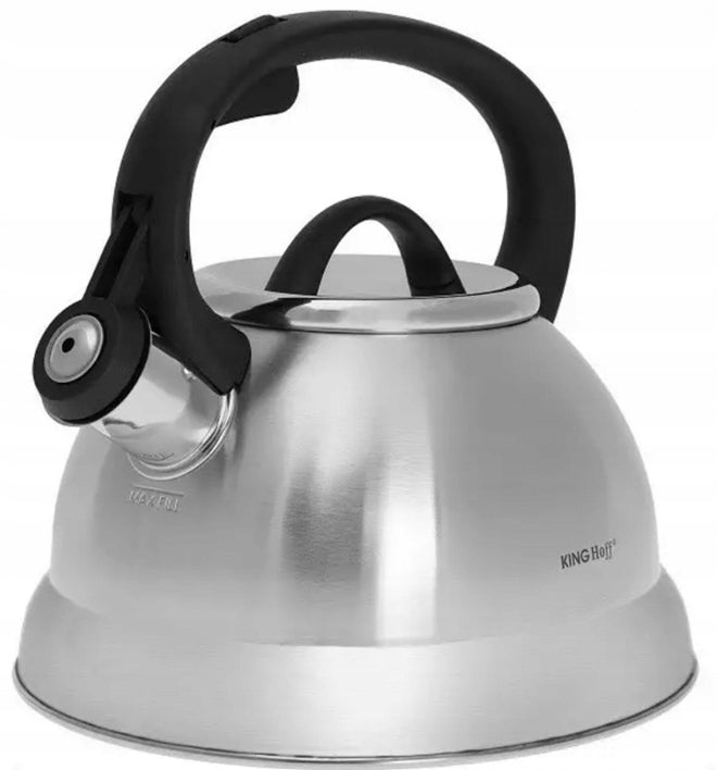 Small Stylish Steel Kettle With Whistle CHROME Elegance 2L KINGHOFF
