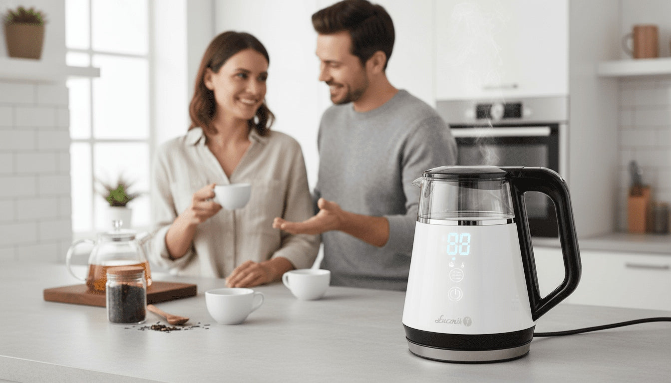 Small electric kettle Łucznik 1L temperature control keep warm glass Packaging status original