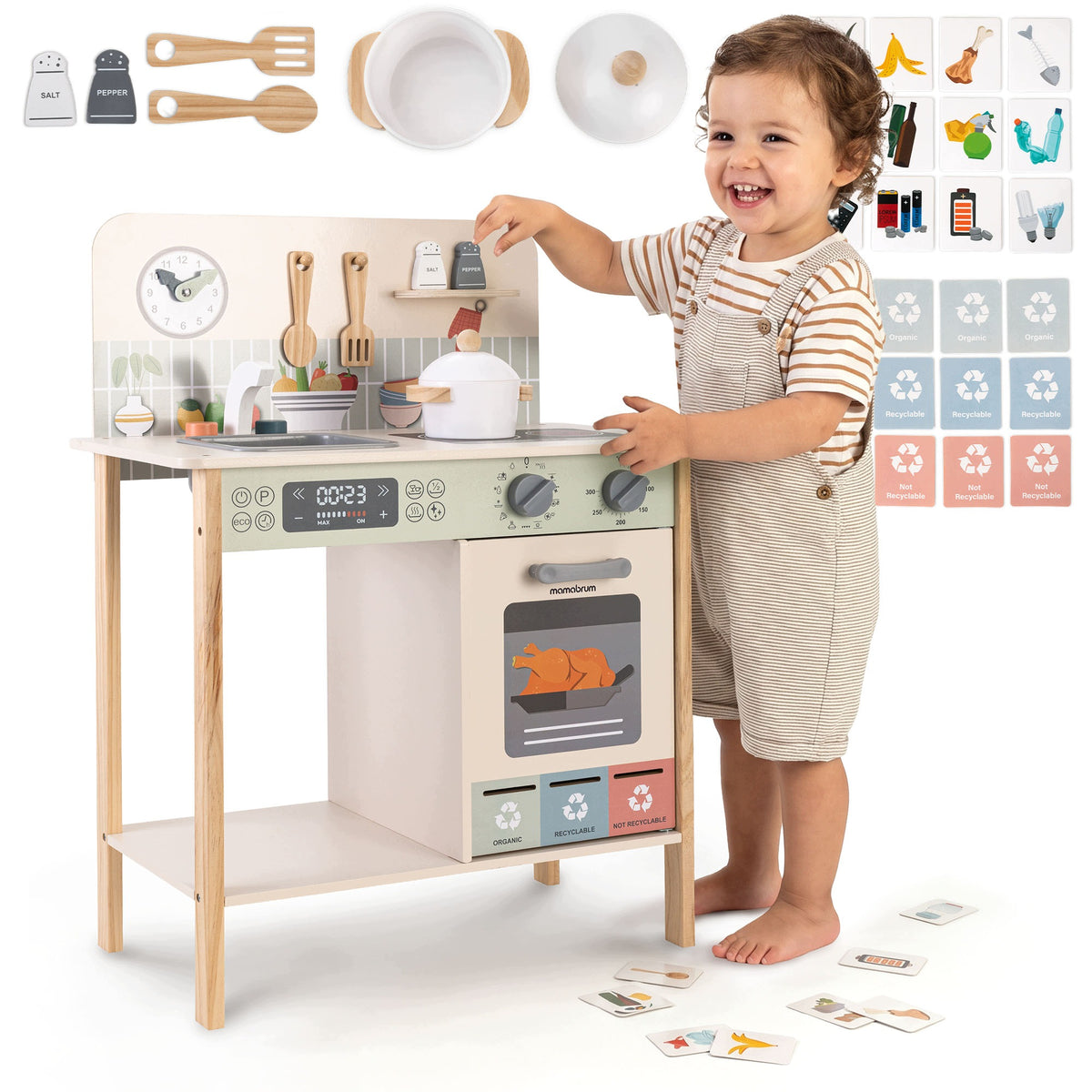 Small kitchen for children Mamabrum wooden oven waste segregation
