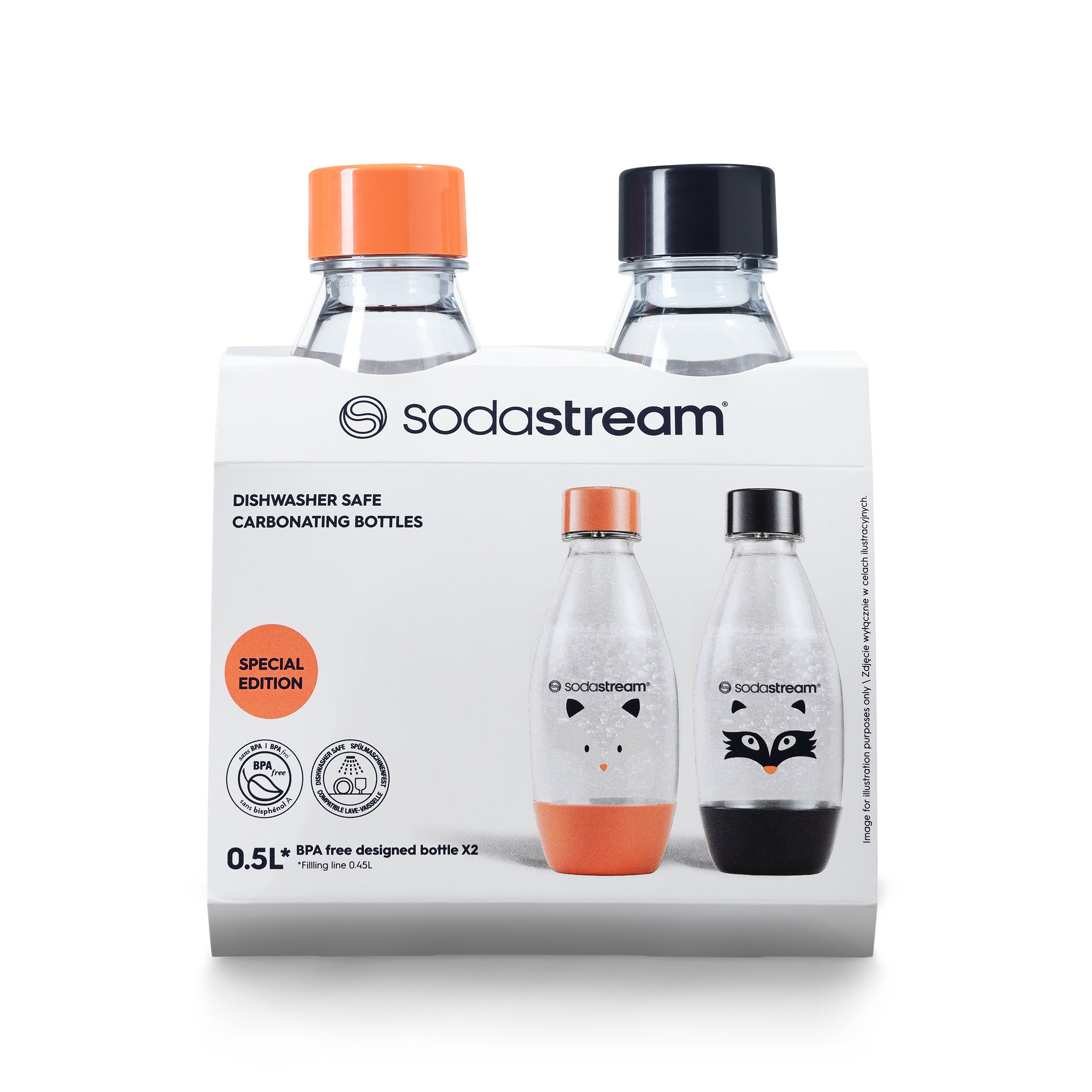 Small water bottles 0,5 liters for Sodastream - badger / raccoon two-pack Manufacturer code 7290116748061