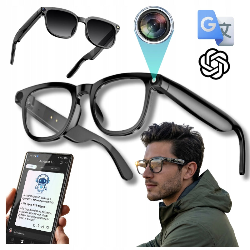 Smart AI Glasses with HD Camera and Photochromic Language Translation Manufacturer code Vedor - Inteligentne Okulary AI z Kamerą HD