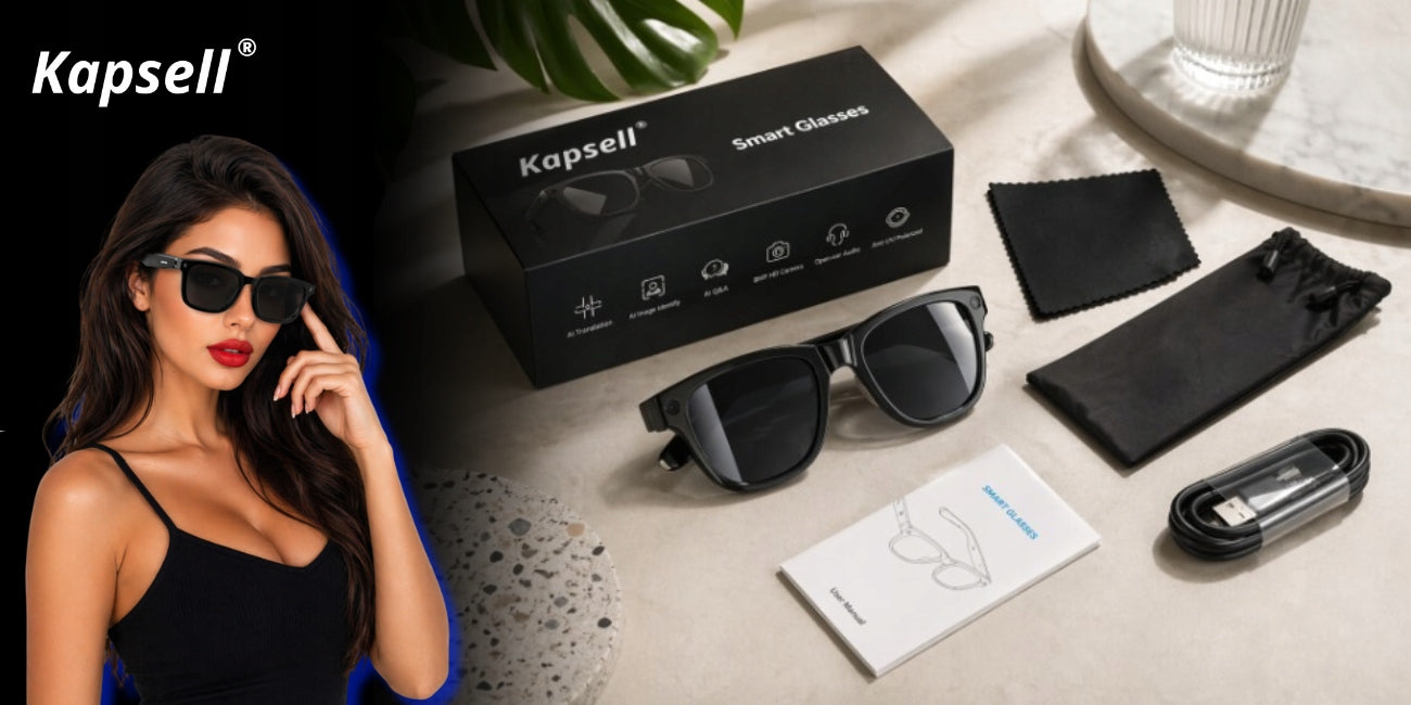 Smart Glasses AI CHAT GPT with Microphone Camera Translation LIVE Case Packaging status original