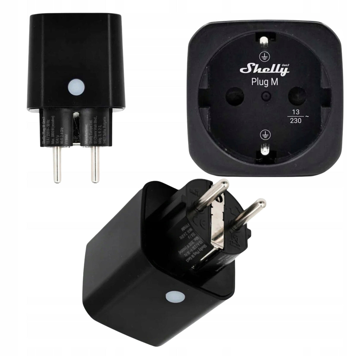 Smart Shelly Plug M Gen3 WiFi Bluetooth Matter 3000W Black
