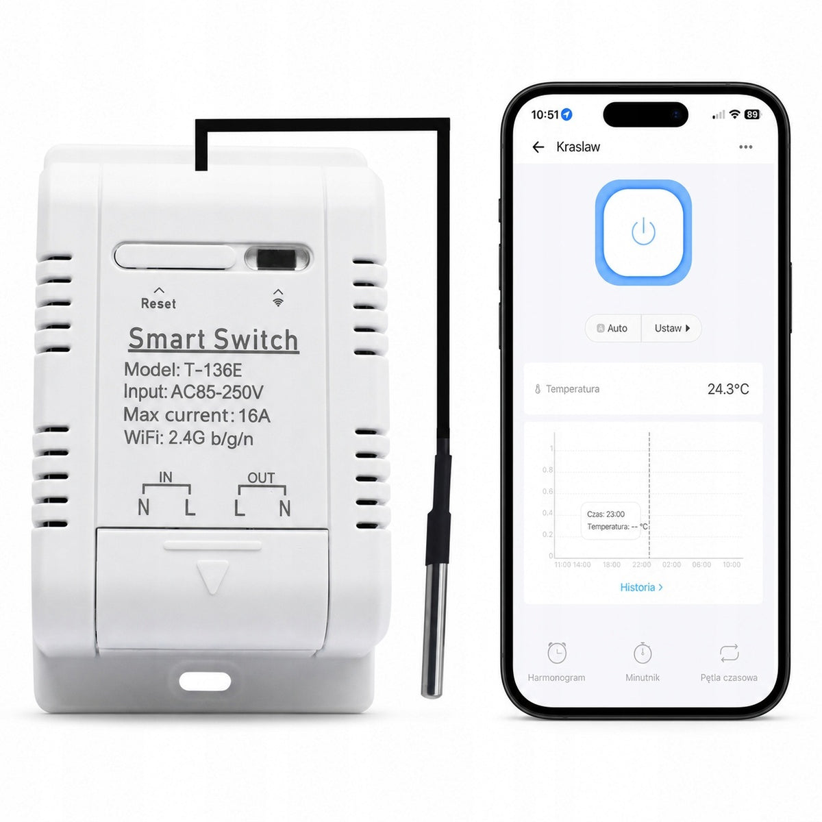 Smart WiFi Thermostat 16A eWeLink Temperature Controller with 1m Probe