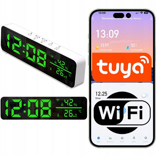 Smart clock WiFi LED green – alarm clock, temperature and humidity sensor