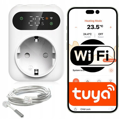 Smart outlet thermostat Wifi 16A two sensors LED display