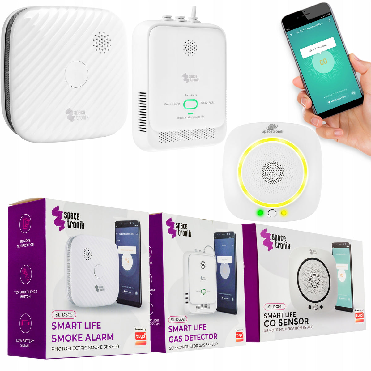 Smoke, gas, carbon monoxide detector set Tuya SL-DZ-CDG02