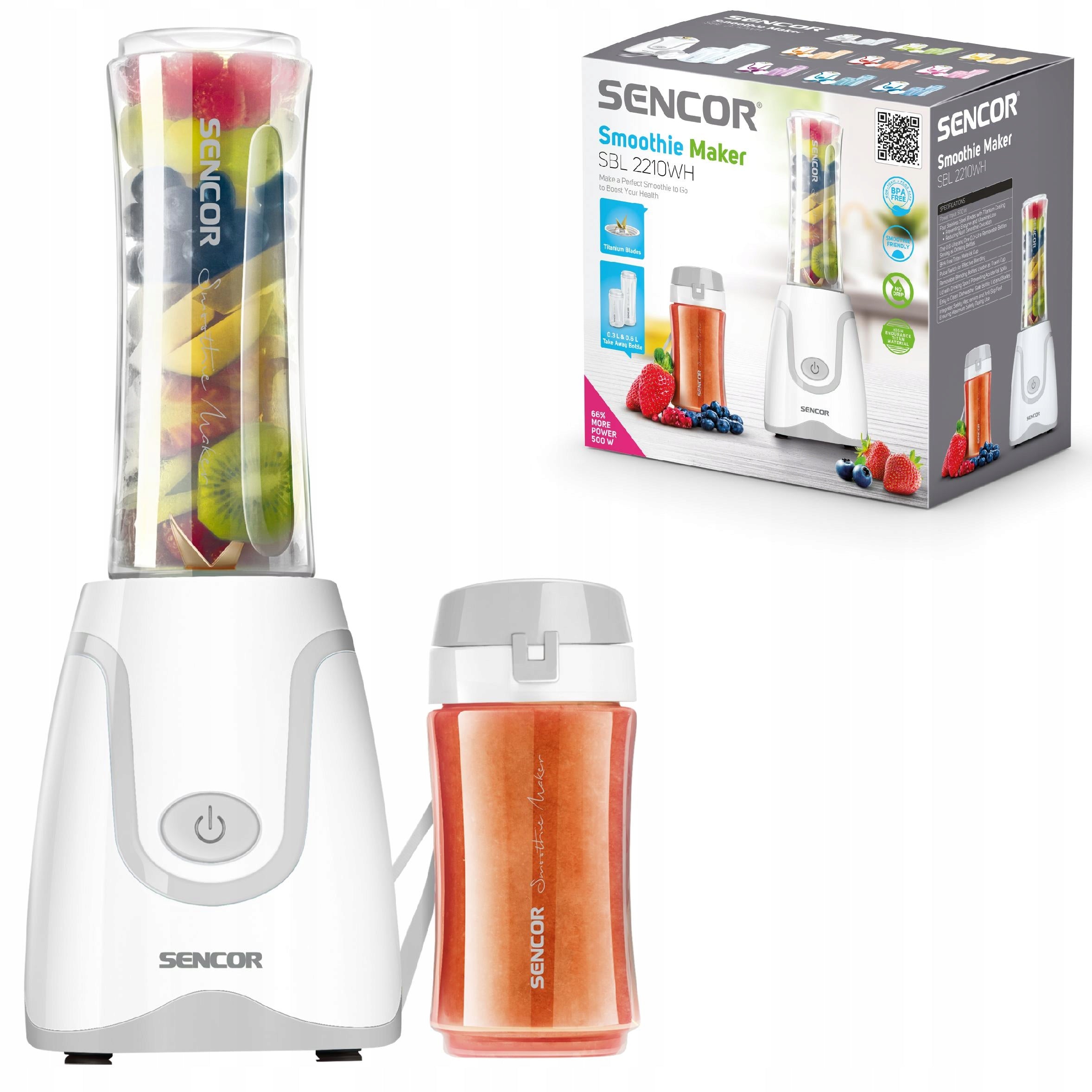 Smoothie cocktail blender 500W 2 bottles Sencor SBL 2210WH Packaging status original