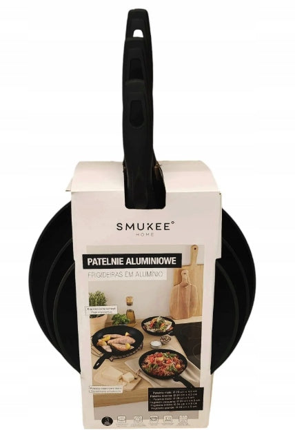 Smukee Aluminum Pans Set of 3 Pcs 20/24/28cm Black