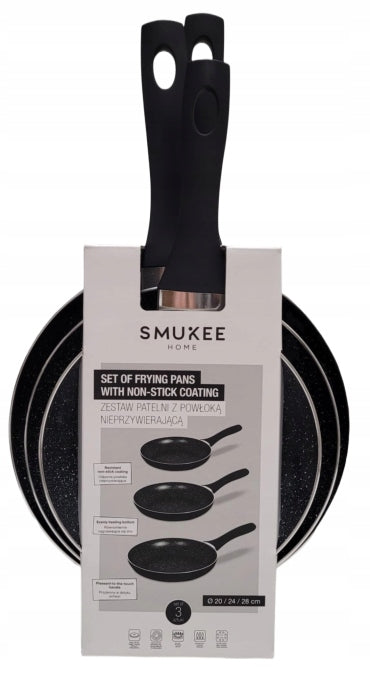 Smukee Home set THREE PANS non-stick coating 20cm/24cm/28cm Packaging status original