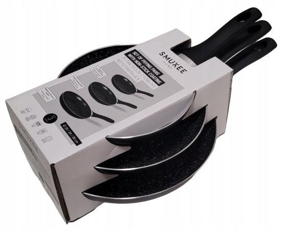 Smukee Home set THREE PANS non-stick coating 20cm/24cm/28cm