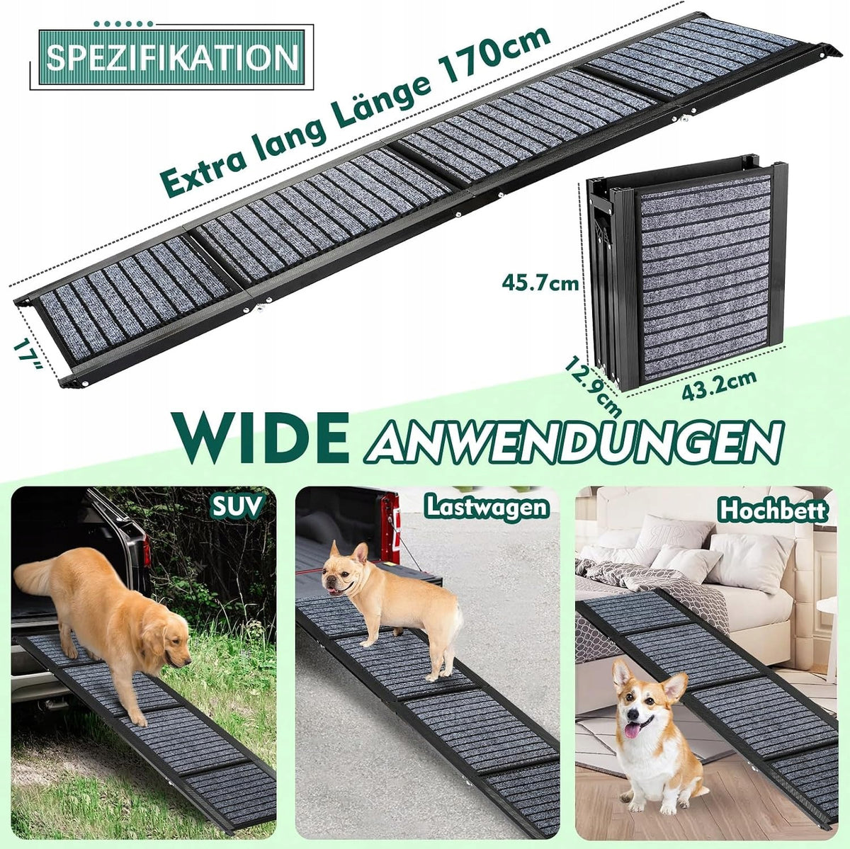 Snagle Paw Rampa dla psów, 170 cm Color black