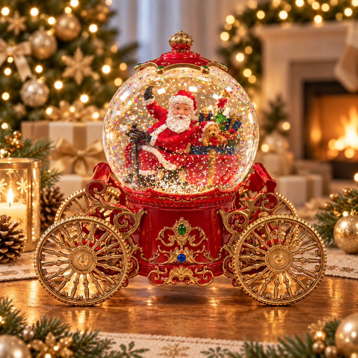 Snow Ball Carriage with Santa Claus LED Decoration with Spinning Snow 25 cm Manufacturer code GD-1444
