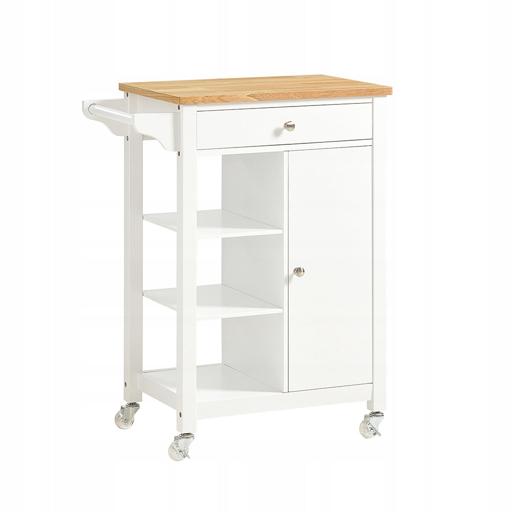 SoBuy Cabinet Kitchen Trolley Chest of Drawers Table Bookcase on Wheels with Shelves FKW46-WN