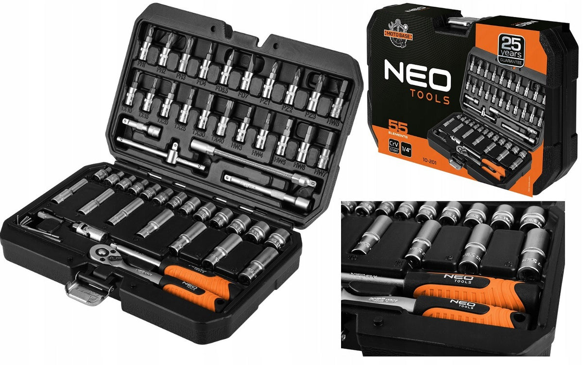 Socket wrench set NEO 10-201 1/4" 55 el. CrV