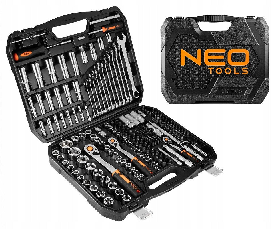 Socket wrenches 1/2", 3/8", 1/4", set of 219, NEO 10-076
