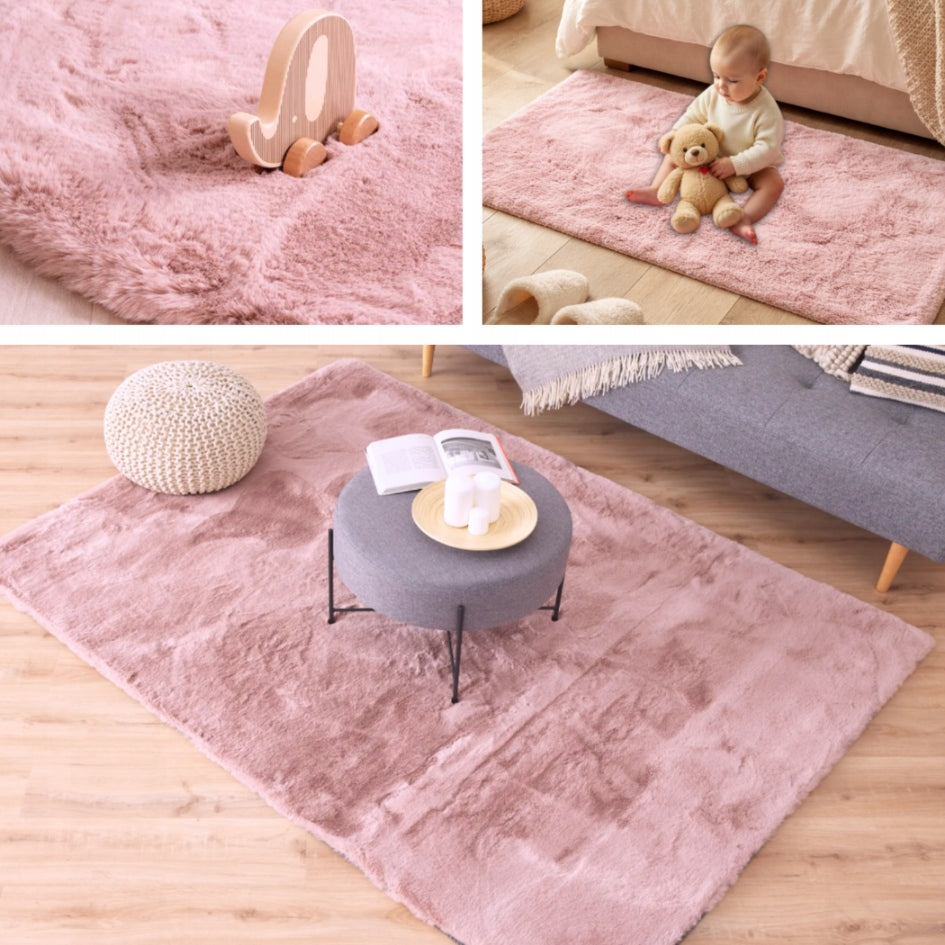 Soft Carpet NON-SLIP faux fur 120x160cm POWDER PINK Length 160 cm