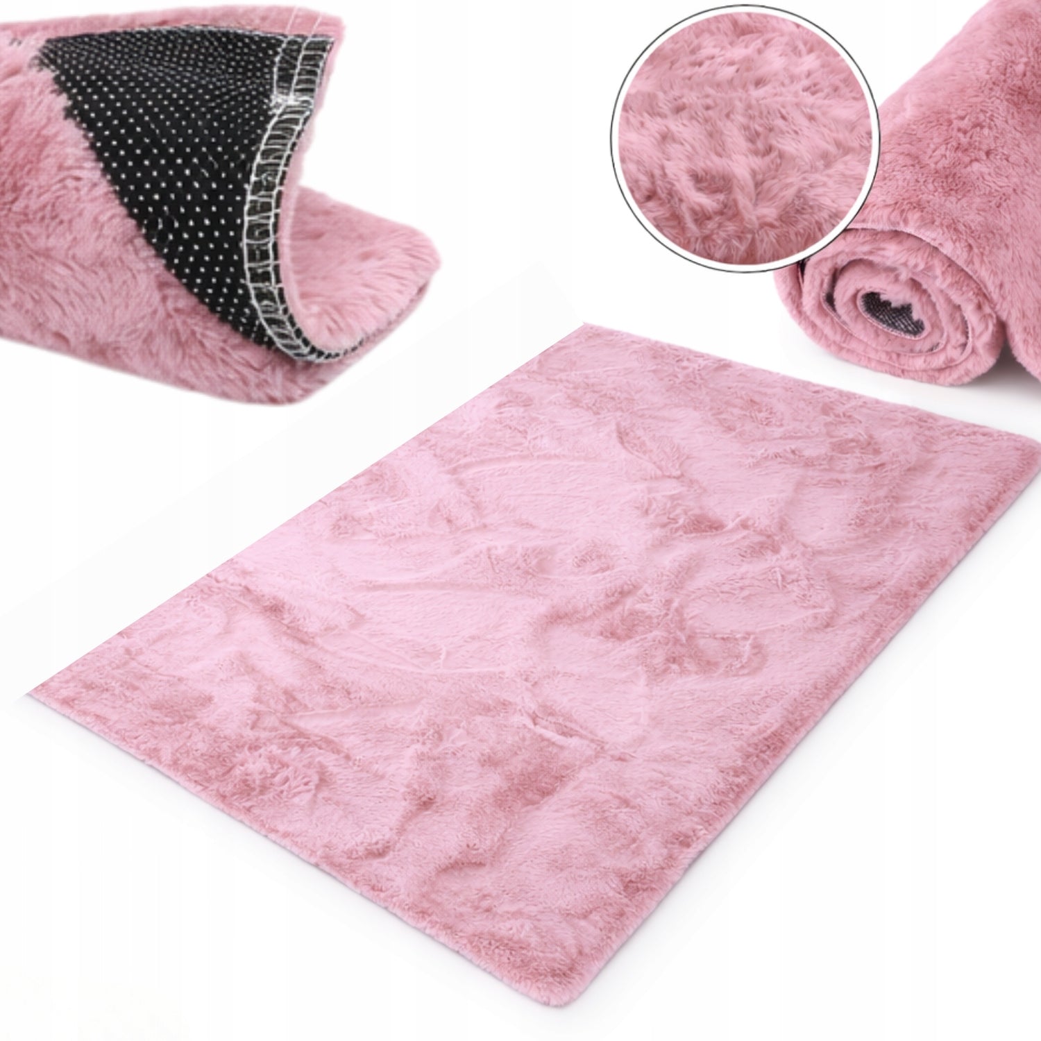 Soft Carpet NON-SLIP faux fur 120x160cm POWDER PINK