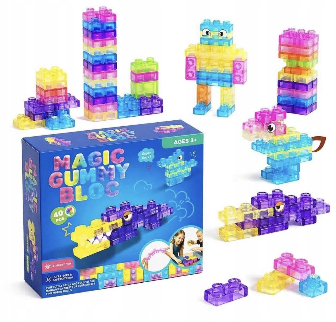 Soft Gel Blocks Sensory Construction Magic Gummy Block 40el