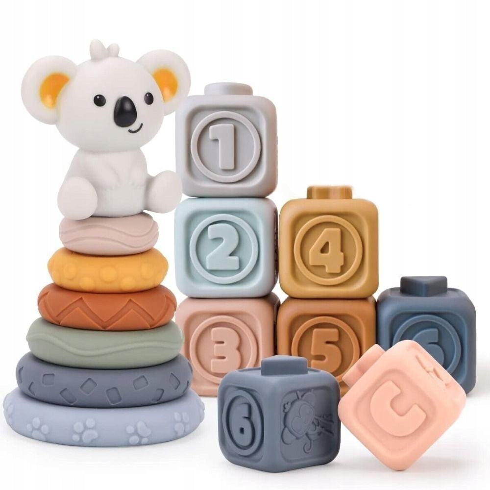 Soft Rubber Sensory Blocks Koala Tower Montessori Pyramid