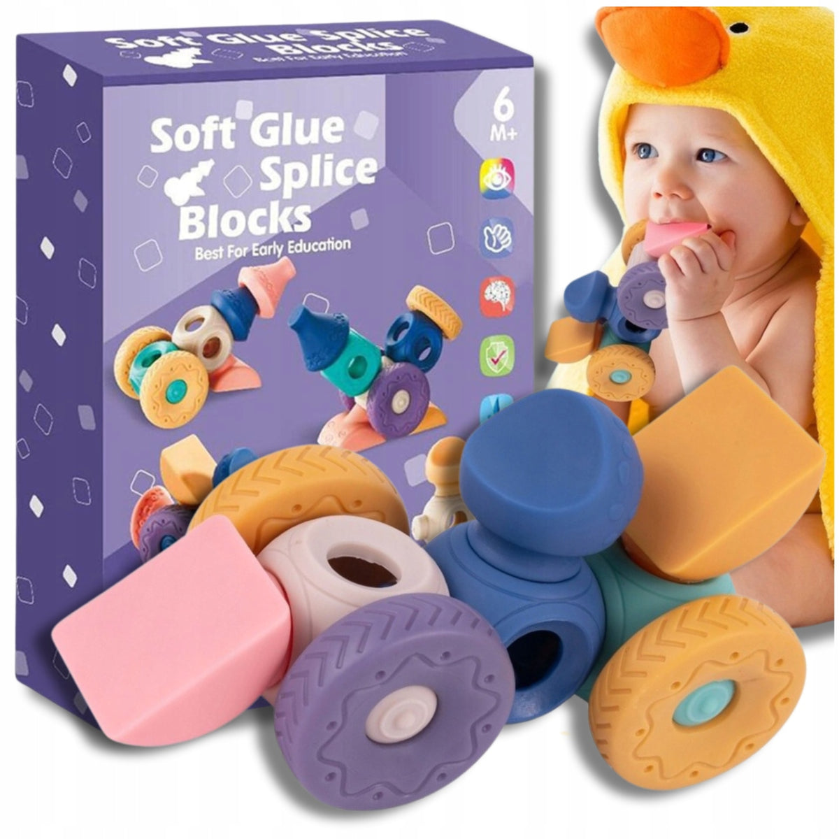 Soft creative sensory blocks for babies teether function