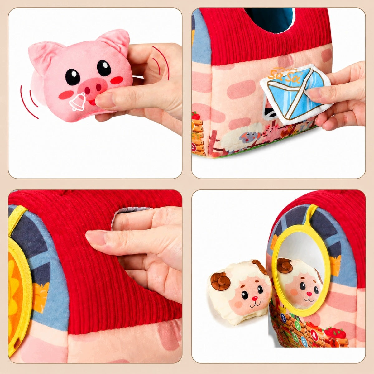 Soft plush house + 6 farm animals to play with Kid's age 6+ months