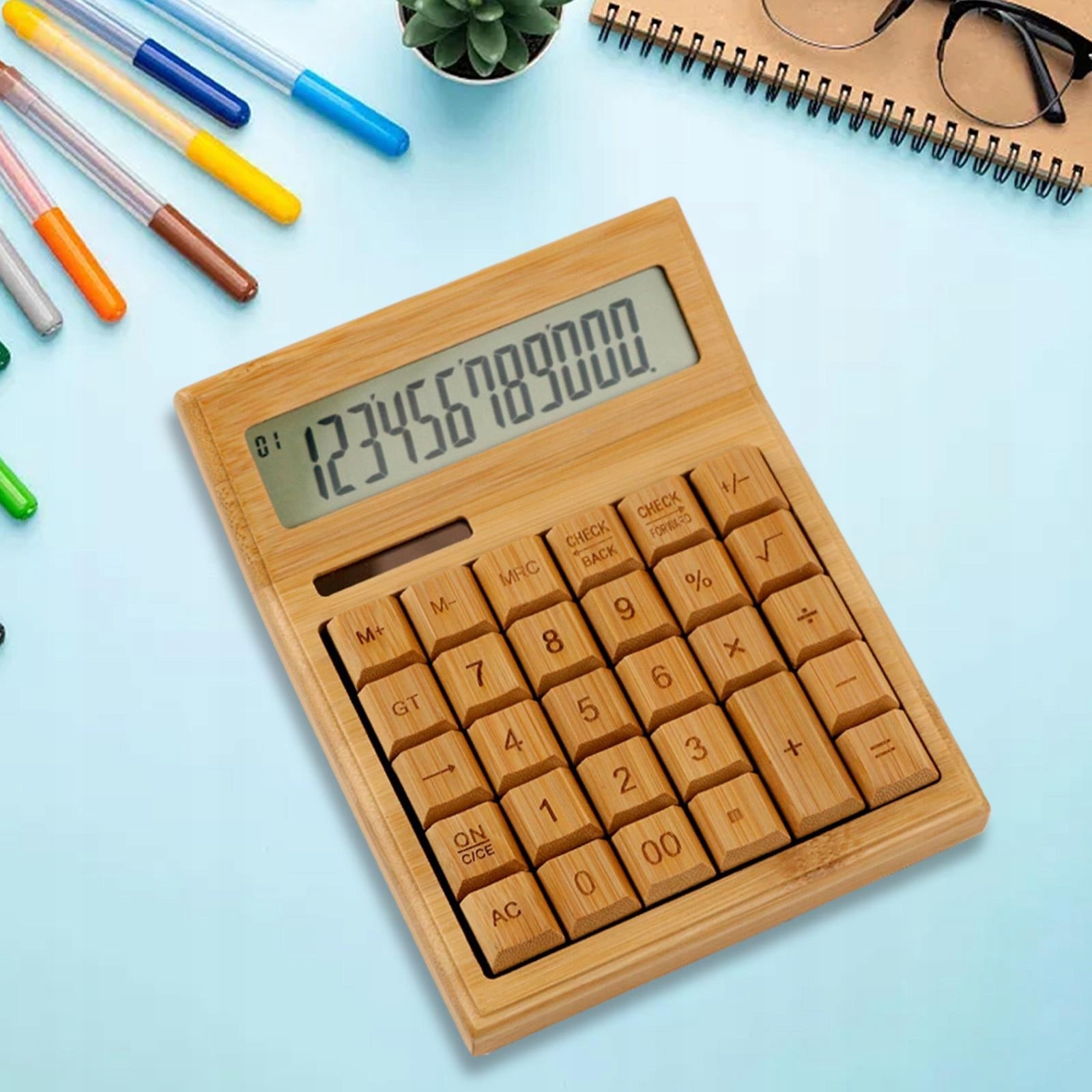 Solar Calculator Bamboo Large Buttons Easy to Read Wood
