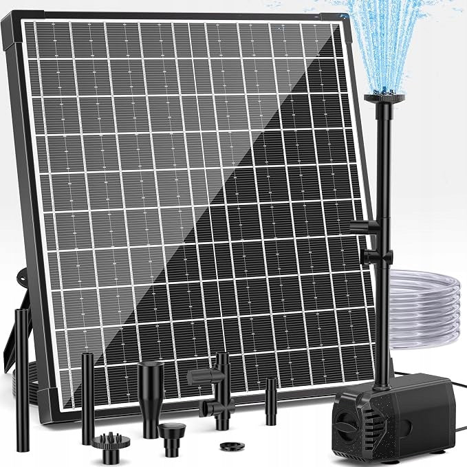 Solar Fountain 25W for pond Water – Pump 1200 l/h, 4 Nozzles, Filter