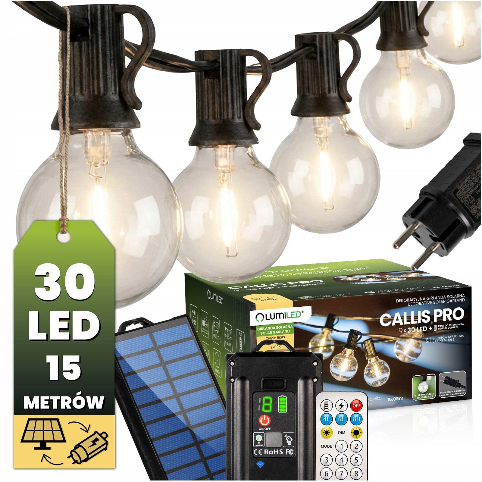 Solar Garden Garland 30LED Decorative Light Ball Lights 15m Remote Control