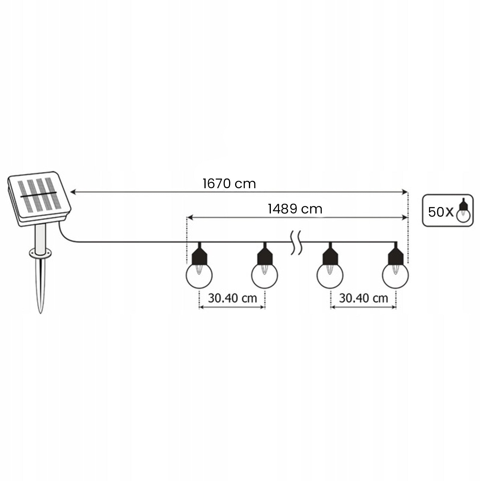 Solar Garden Garland 50x LED Decorative Balls 16,7m Warm 3000K Brand Lumiled