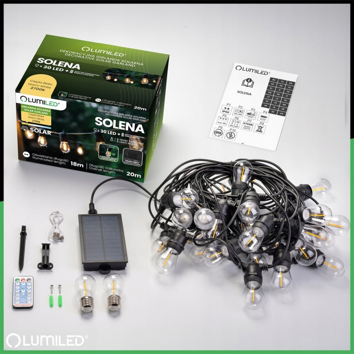 Solar Garden Garland Light 30x LED BULB Balcony Terrace 20m PILOT Packaging status original