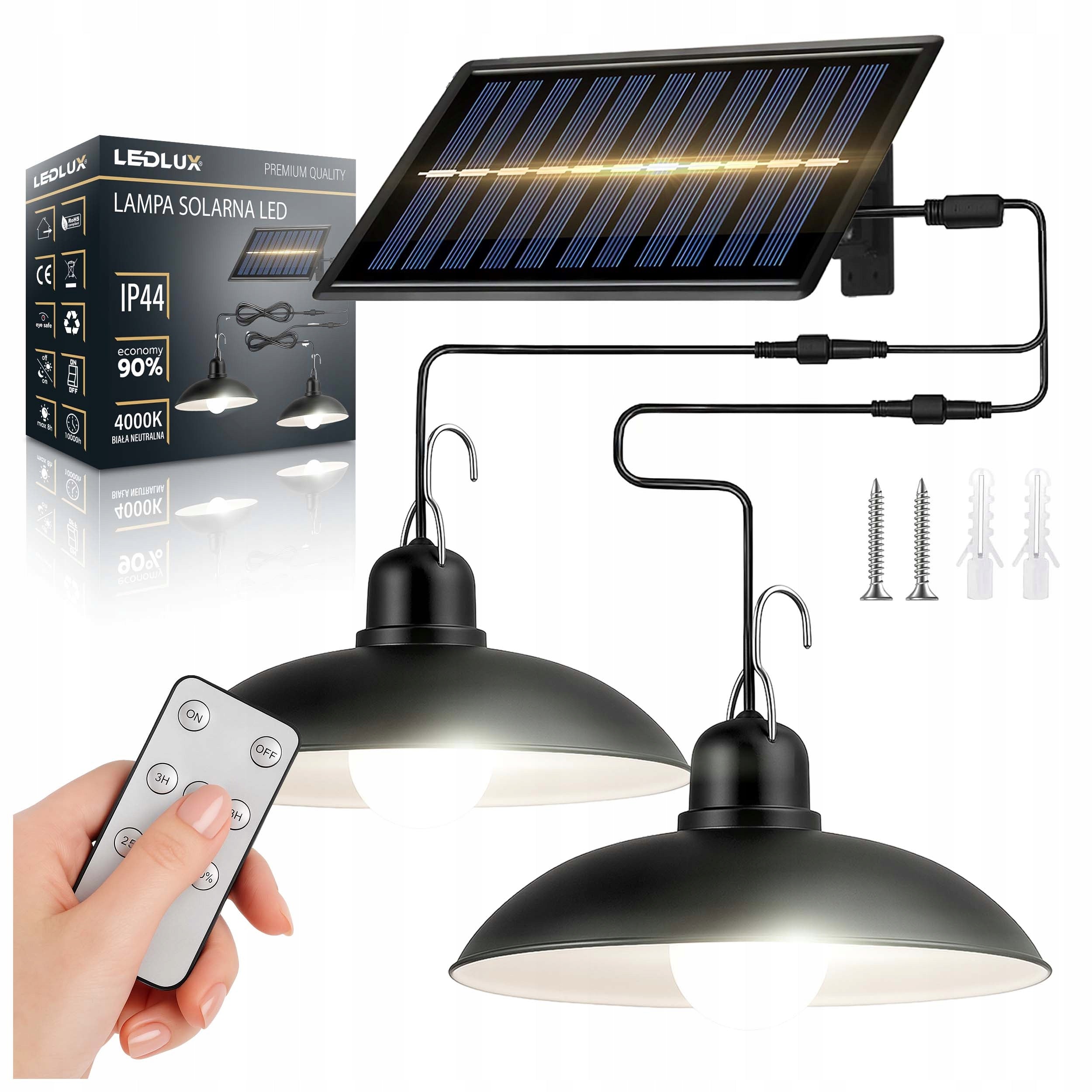 Solar Garden Lamp Hanging Outdoor Twilight Sensor Remote Control Double