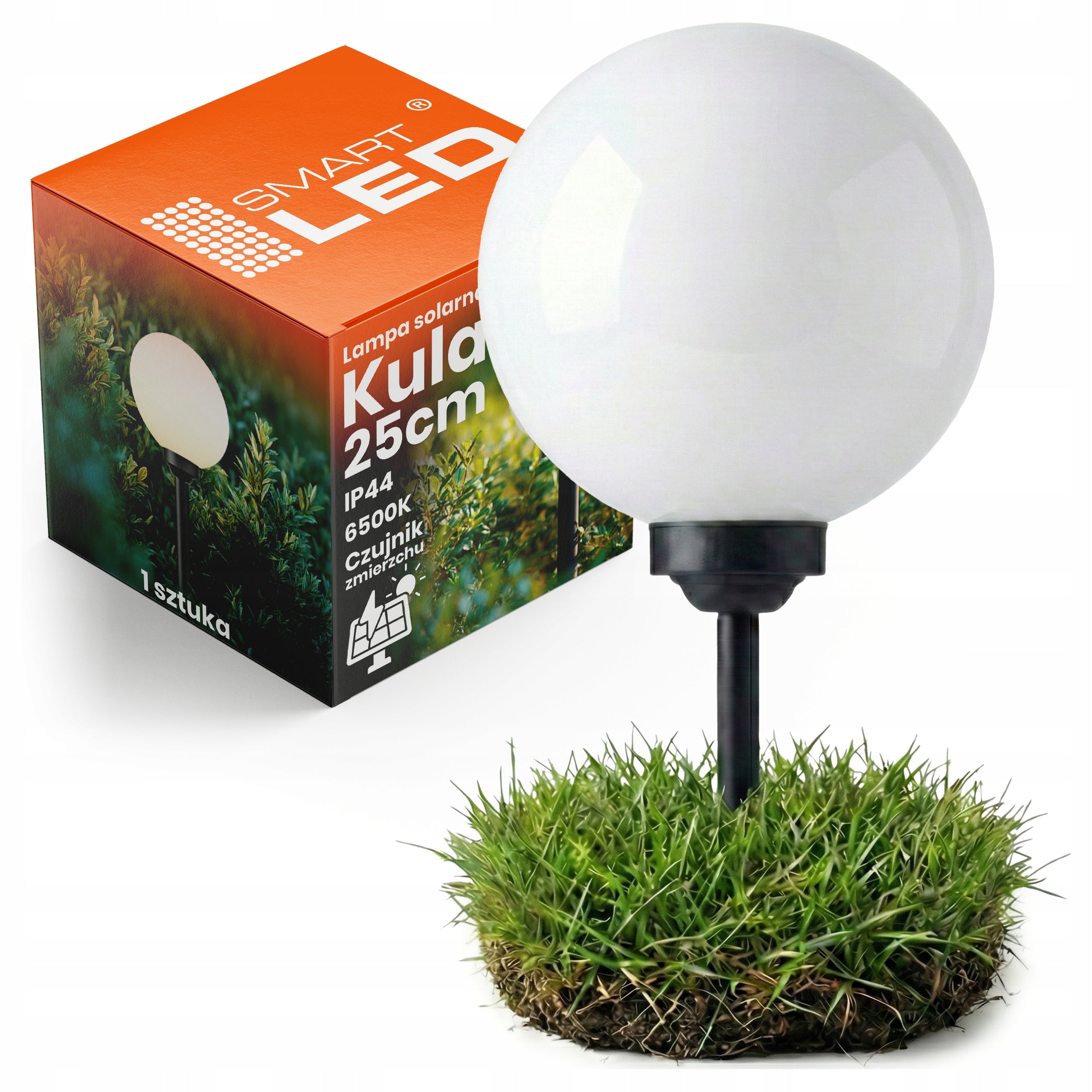 Solar Garden Lamp LED Ball 25cm Post Punched Twilight Sensor Garden