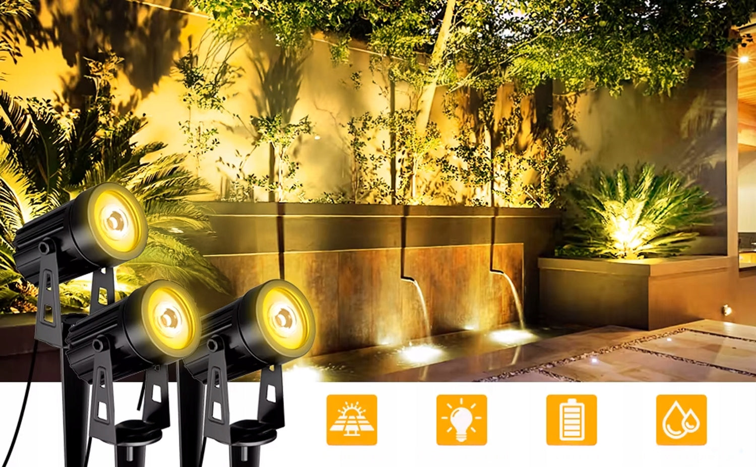 Solar Garden Lamp LED Punched 3X Headlight Twilight Sensor For Garden Packaging status original