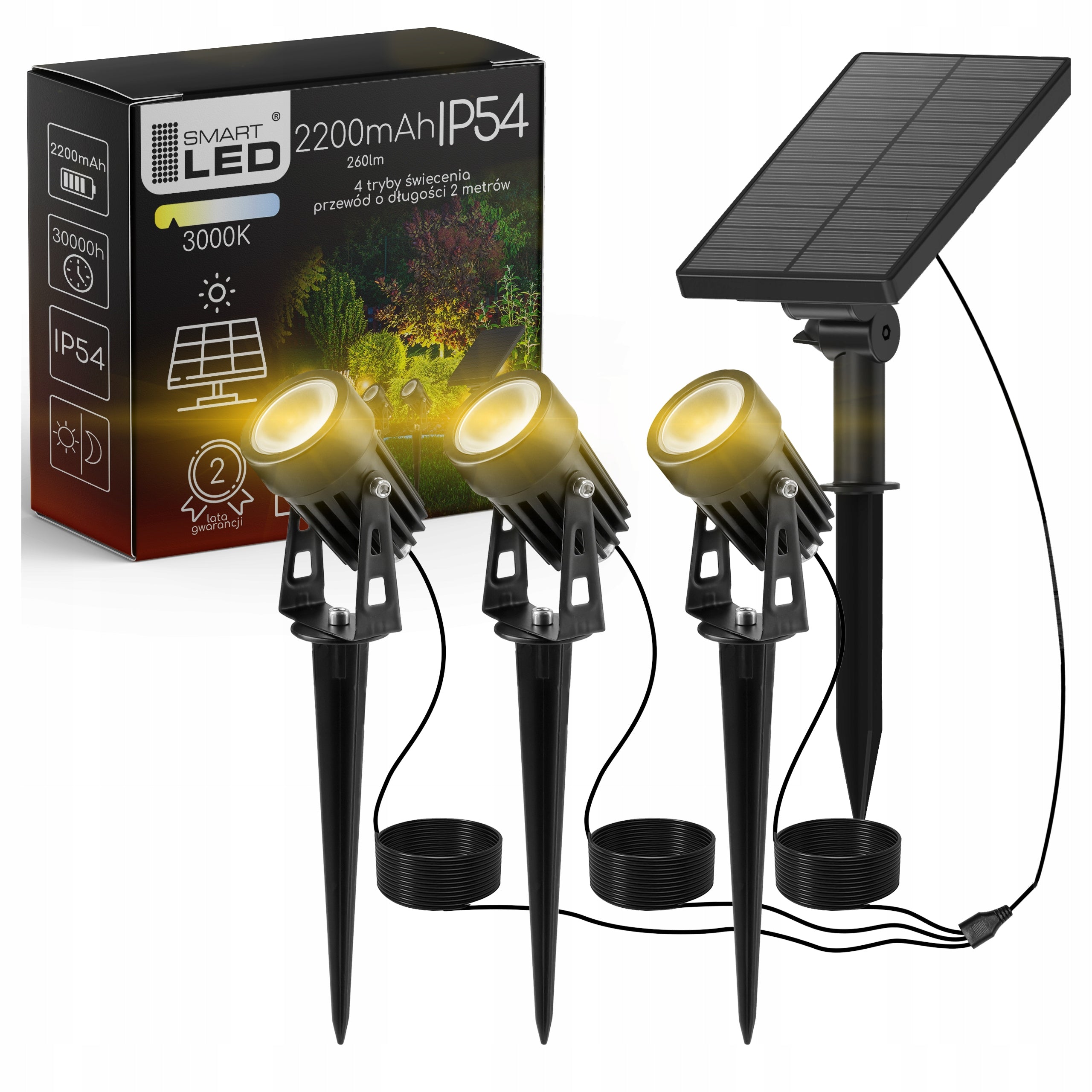 Solar Garden Lamp LED Punched 3X Headlight Twilight Sensor For Garden